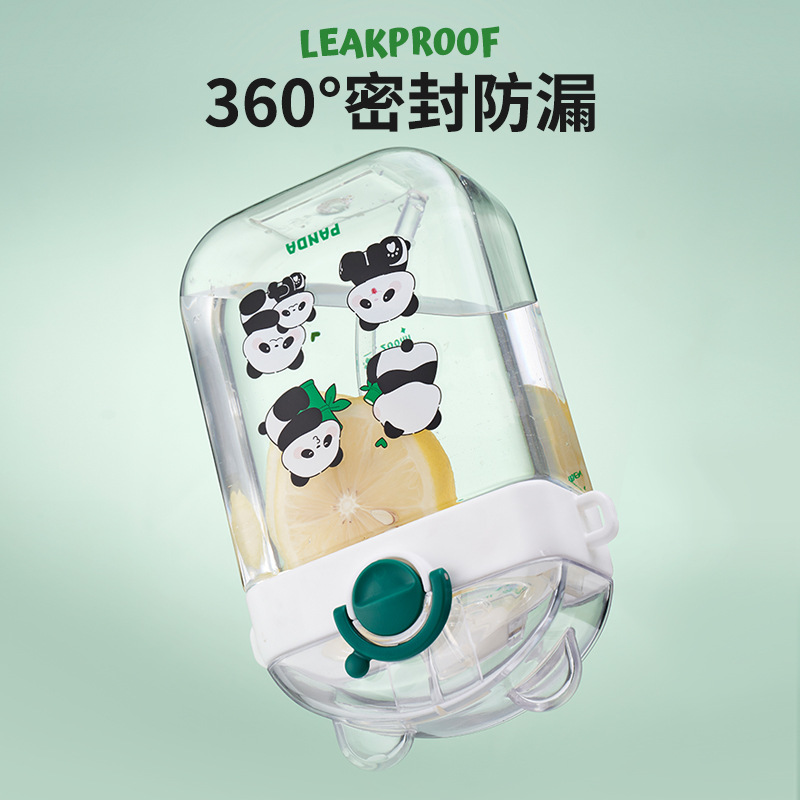 Yiben Cat Bear Small Square Cup, one-click pop cap, high appearance level plastic cup with straw, children's school plastic cup Specification image