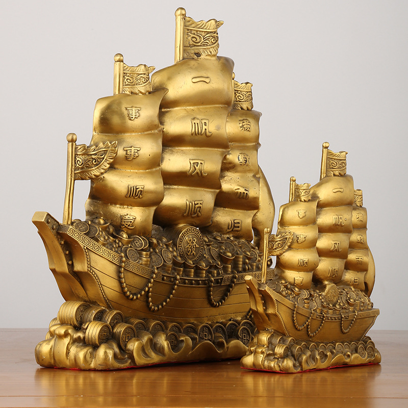 Copper Smooth Sailing Sailing Decoration Living Room Office Relocation Copper Dragon Boat Decoration Full Specification drawing