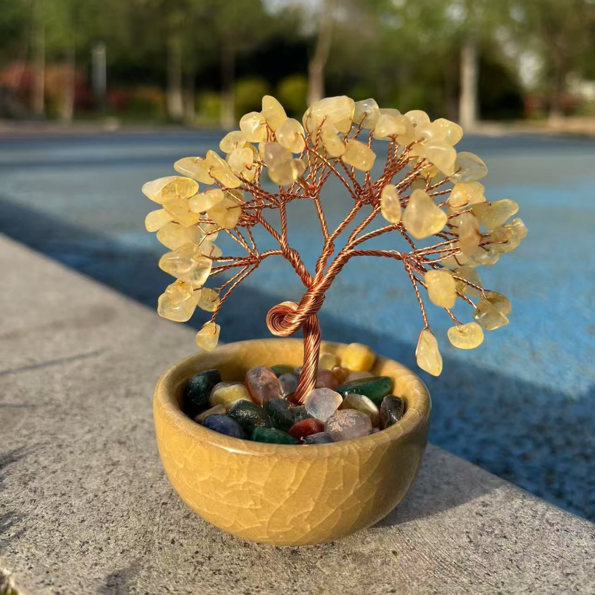 新品热销聚宝盆茶盏底座紫水晶发财树摆件桌面水晶生命树创意艺品