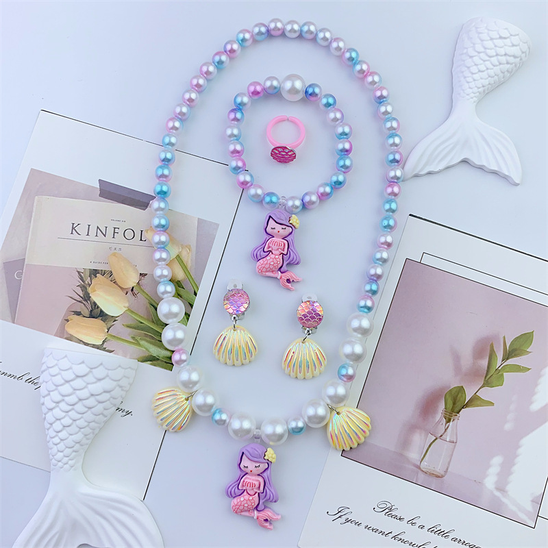 Kids Mermaid necklace Kids bracelet Kids Jewelry set Cute girls Shell delicate girls Cross border Application Scenario