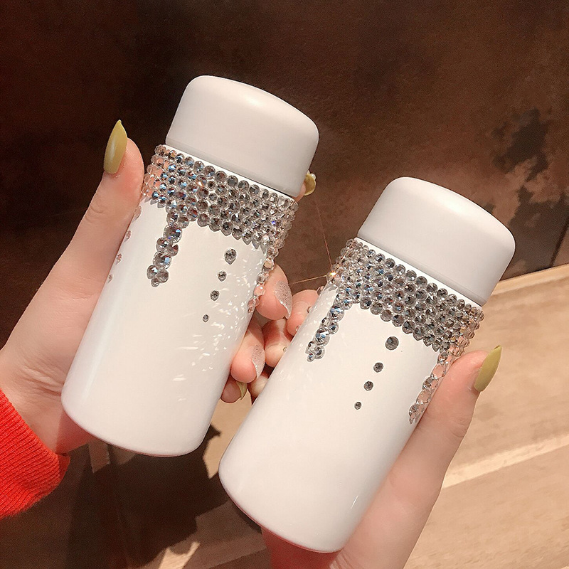 Mini Thermos Cup Rhinestone Cute Small Pocket Portable Water Cup With Diamond Personality 150Ml Lightweight Stainless Steel Female