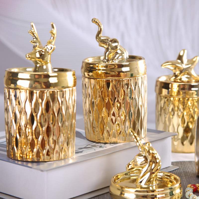 Ceramic handicrafts, animal gold storage sealed storage jar, candle fragrance jar, decorative items, home jewelry display box Specification image