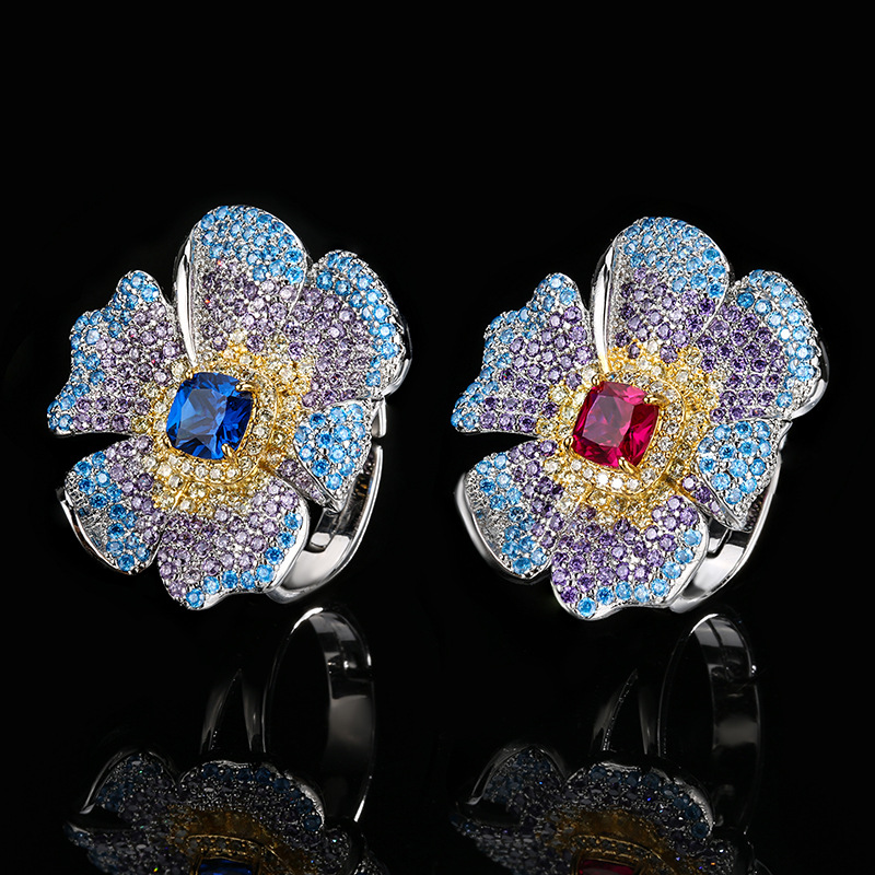 Creative open ring jewelry, red Zircon, Zircon women's fashion, light luxury, niche, versatile, high-end feel wholesale Specification image