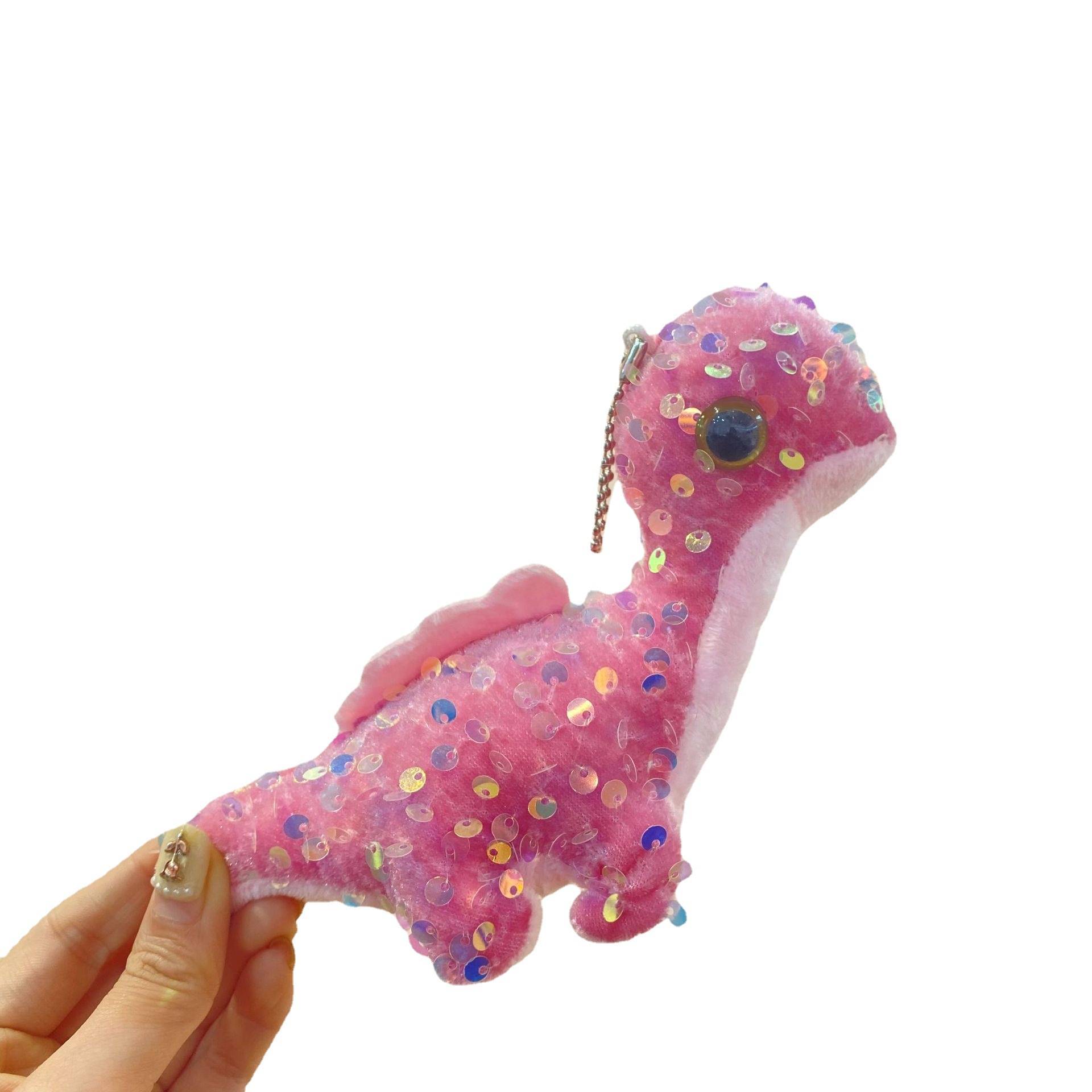 A cute plush keychain and cartoon animal car backpack pendant with sequins, big eyes and little dinosaurs Application Scenario