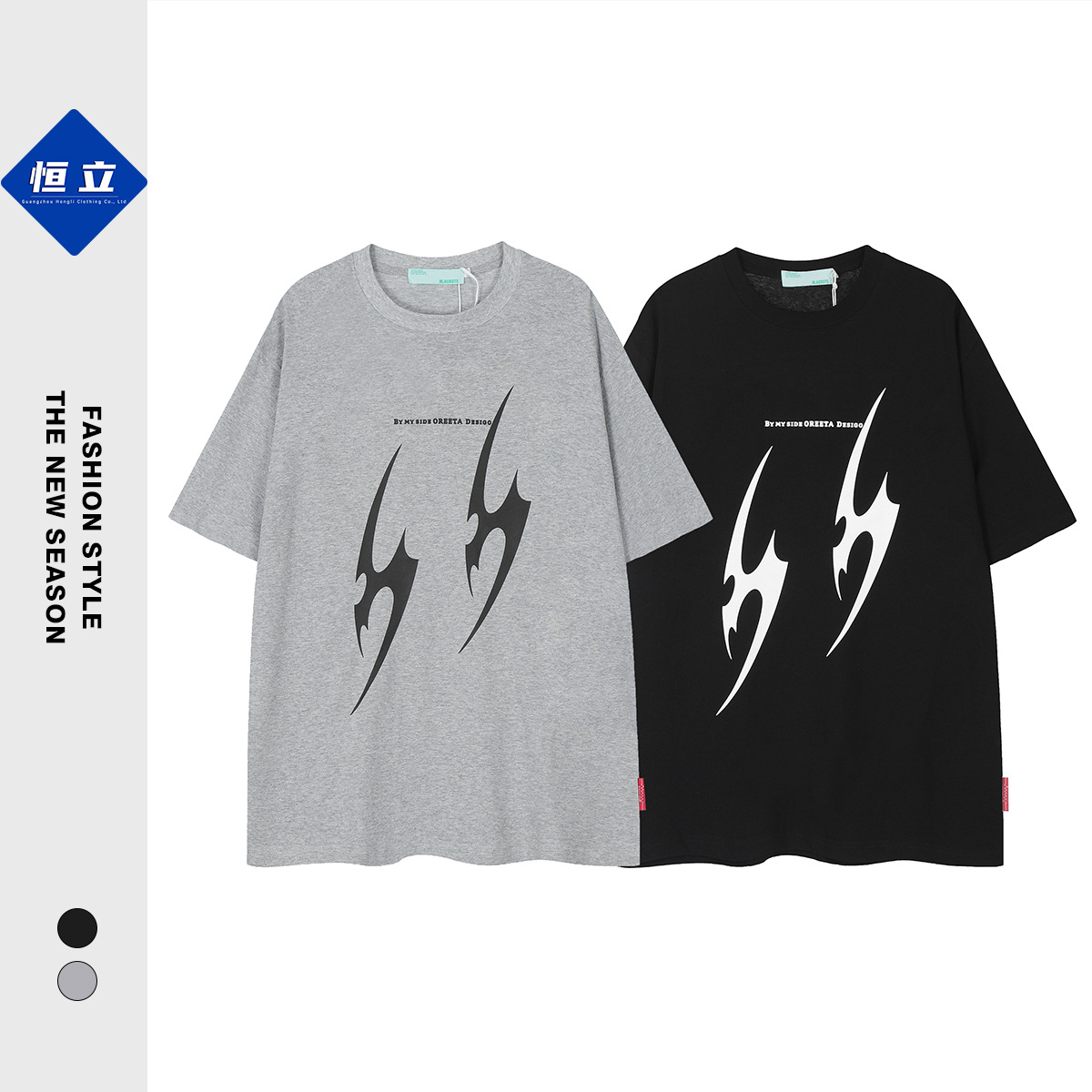 American high street hip-hop print short-sleeved T-shirt for men, a streetwear brand 240gbf style loose couple casual five-quarter sleeve