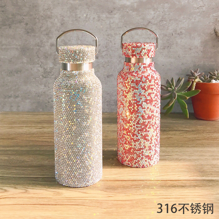 Thermos Cup Rhinestone Portable Female Full Diamond 316 Stainless Steel Water Cup Creative Gift Net Red Diamond Inset Instagram Cute Specification drawing
