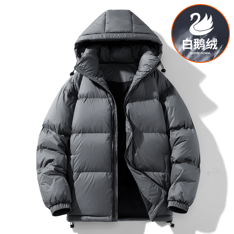 Winter large-sized filled white goose down jacket, warm hooded down jacket, white goose couple men's large-sized cross-border down jacket details Picture