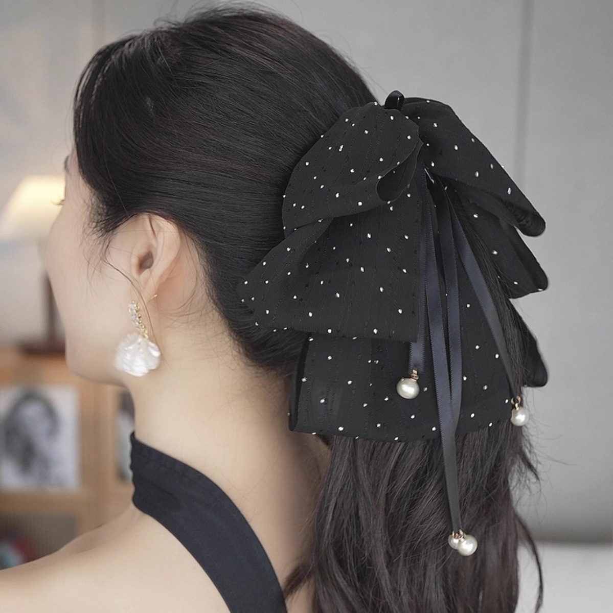 Listen To The Rain Grab Clip 2024 New Star Four Streamer Hair Clip Show The Amount Of French Gentle Sweet Hair Accessories Specification drawing