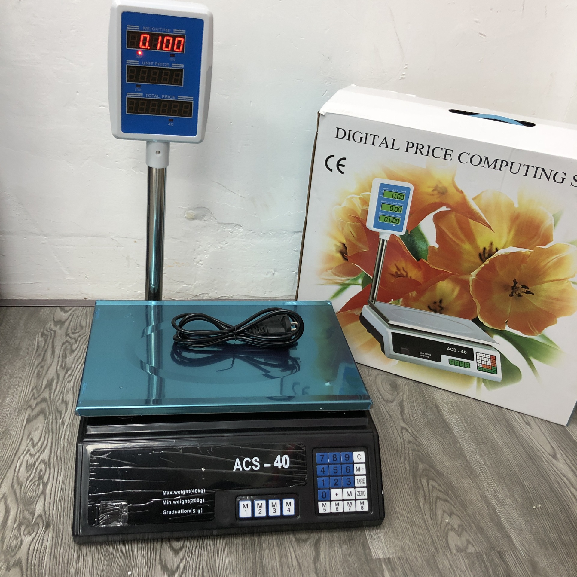 Wholesale English pricing scales from the manufacturer, best-selling 40kg vertical pole weighing scales, supermarket fruit scales, commercial pricing platform scales Specification image