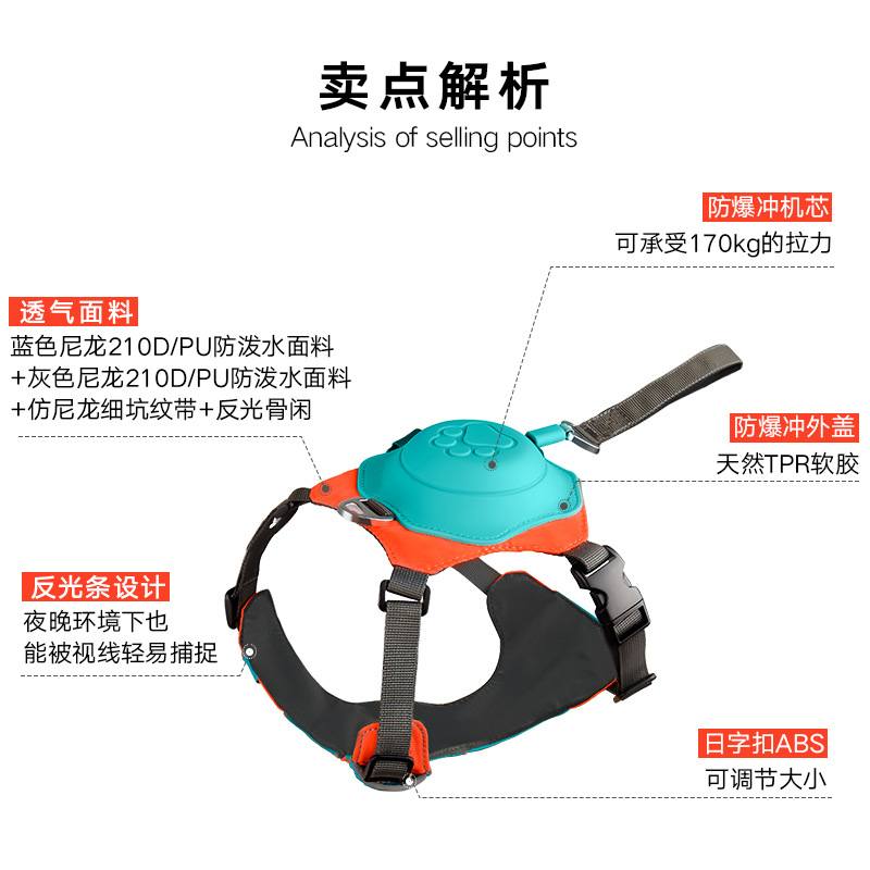 Dog leash, chest and back extension two-in-one pet chest and shoulder strap, small, medium and large dog shoulder strap, pet supplies Specification image