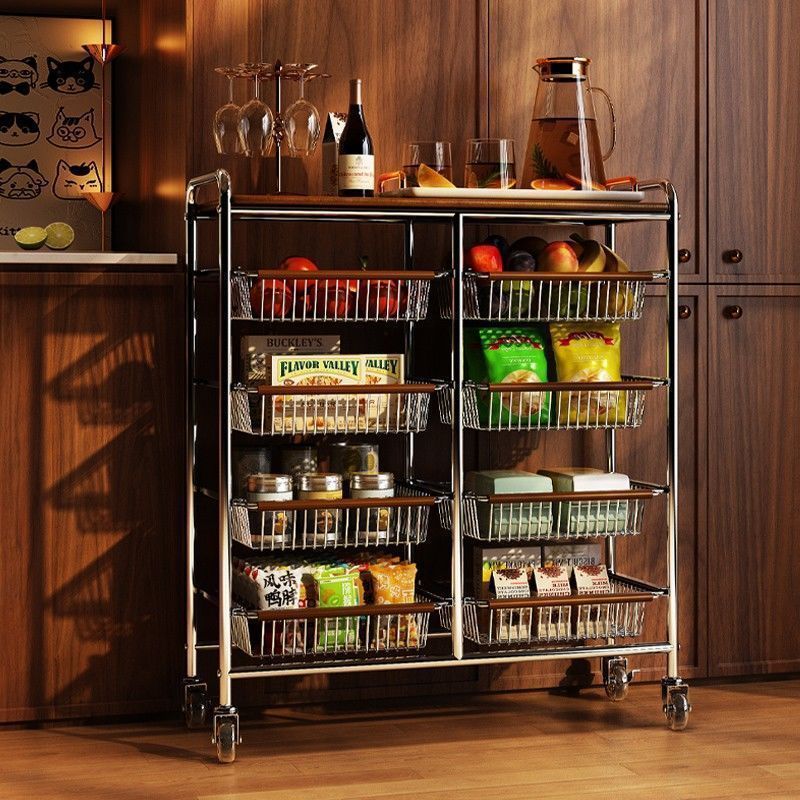 Snack cart, home living room mobile second-hand storage rack, wheeled kitchen vegetable rack, floor-standing vegetable basket Application Scenario