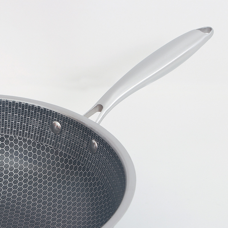 Stainless steel wok, single-sided honeycomb steel non-coated non-stick cookware Specification drawing