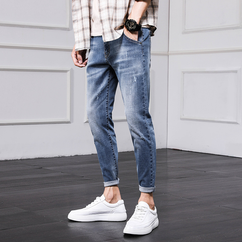 Men's jeans 2021 Spring and Autumn new style Men's slim-fit skinny pants, trendy Korean style 9-inch pants, casual pants details Picture