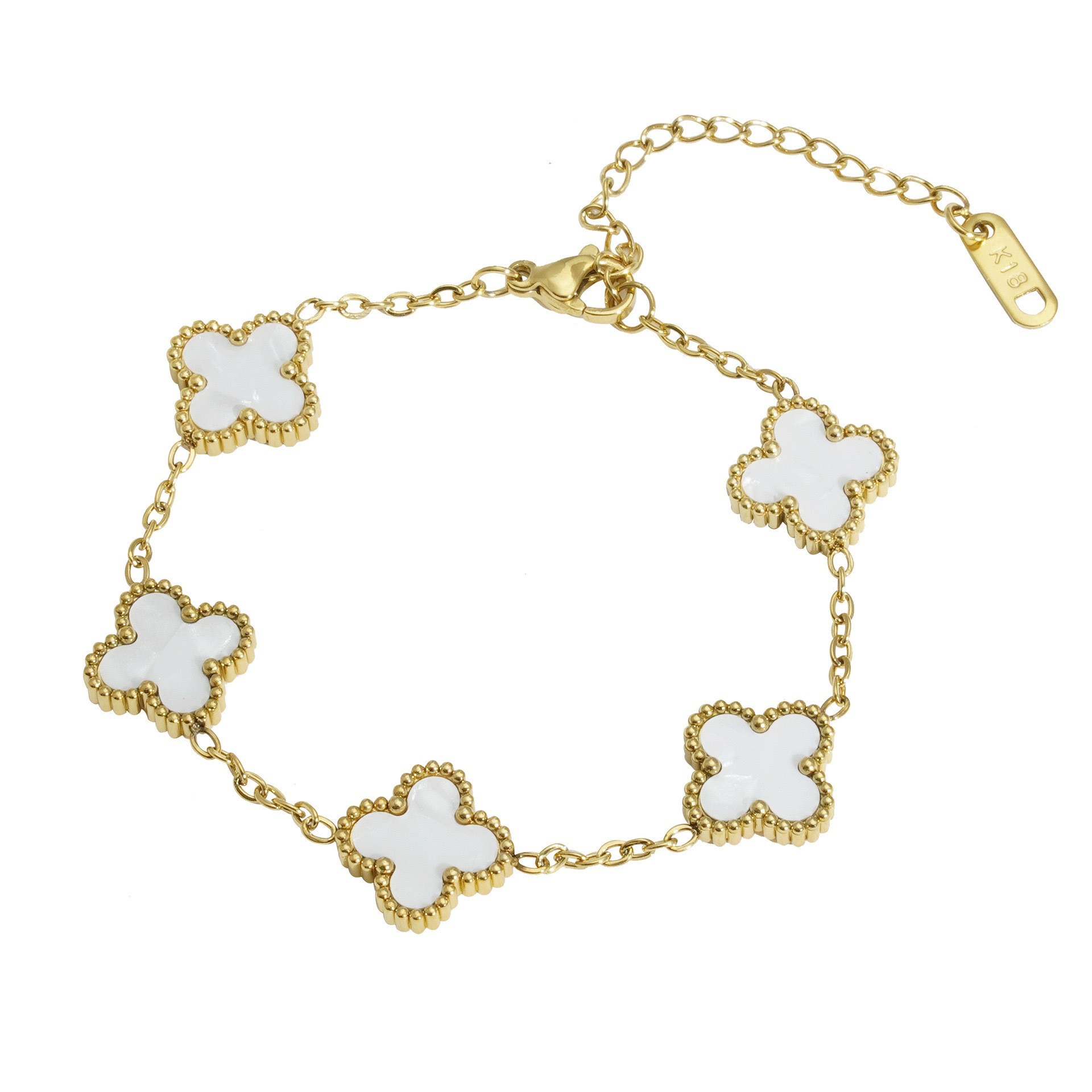 The high-end V gold four-leaf clover bracelet from Vanjia for women, made of titanium steel, features a light luxury electroplated 18k gold design. It is a niche item that is popular on social media and does not fade Item Picture