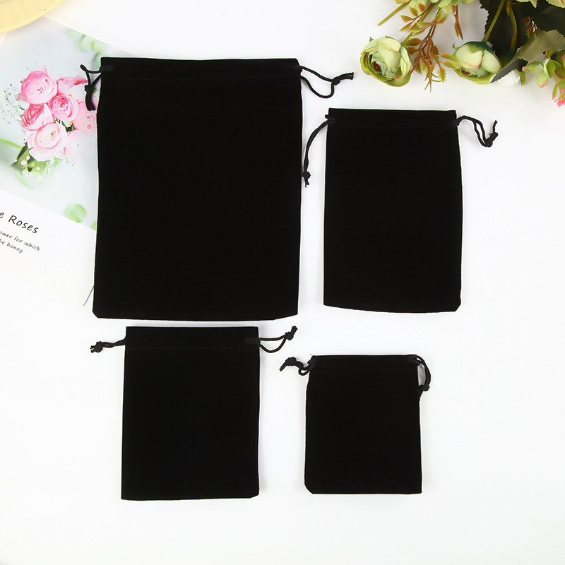 High-end black velvet bag with drawstring closure, flocking fabric for glasses, headphones, power banks, storage and packaging, gift bag Specification image