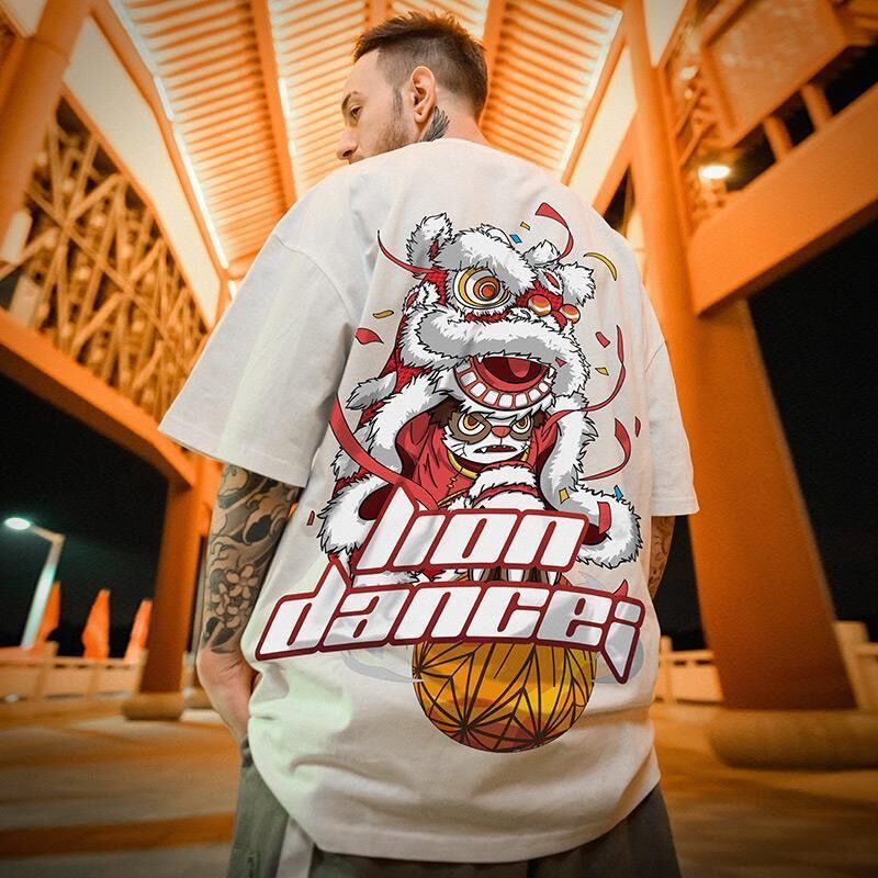 Chinese-style men's summer short-sleeved T-shirts, men's five-quarter sleeves loose couple outfits, versatile for students, trendy hip-hop Chinese style Application Scenario