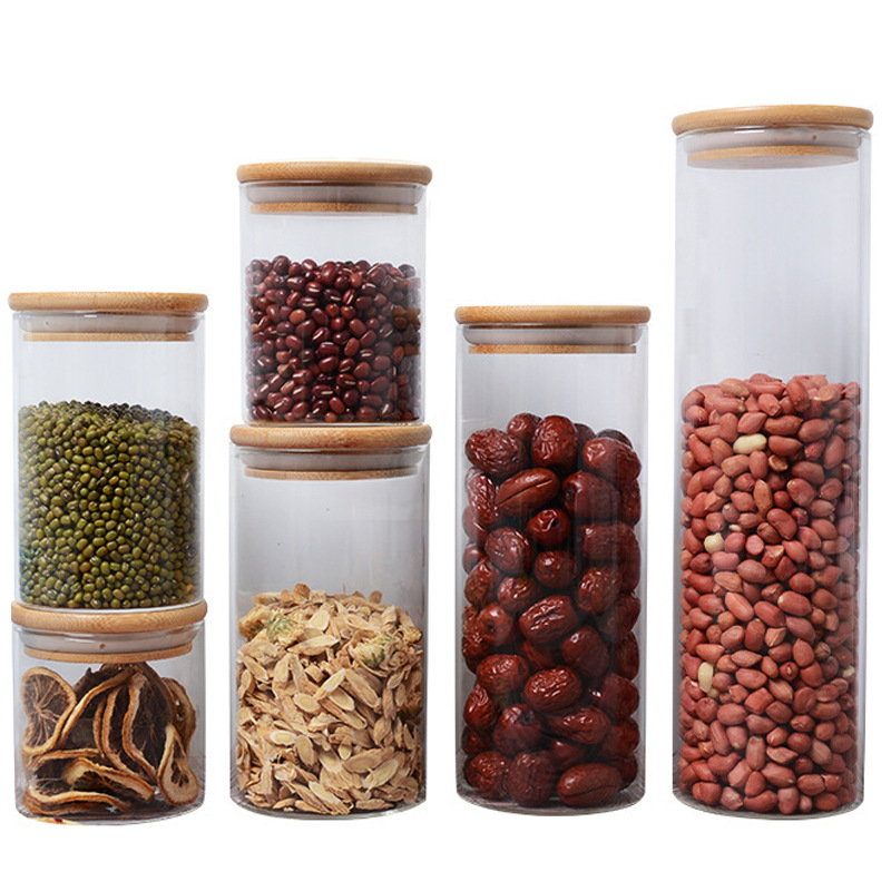 Manufacturers Directly Supply High Borosilicate Glass Sealed Jar Kitchen Sealed Storage Jar Tea Jar Wood Cover Glass Storage Jar Item Picture