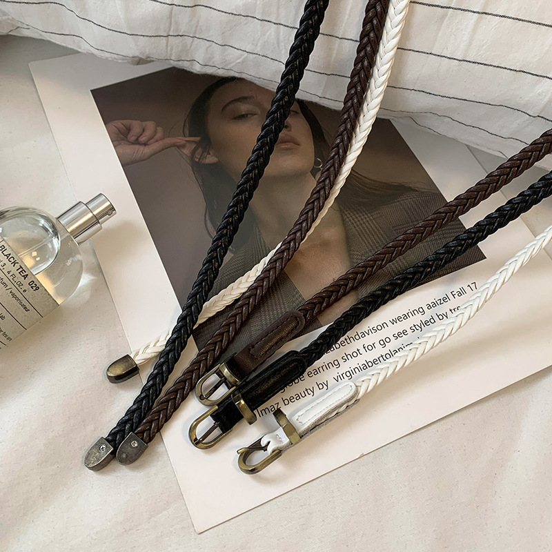 Korean woven belt women's dress, sub-coat, waist-cinched, ins style, simple and versatile, decorated small belt, thin style Specification image