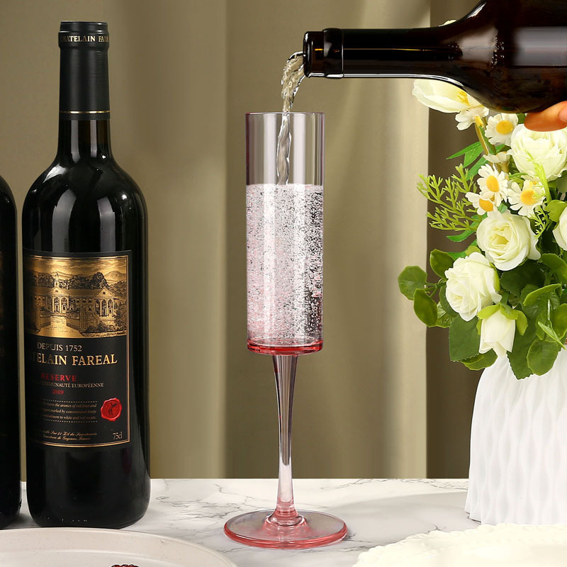Tall champagne glass, straight wine glass, plastic pink cocktail glass, anti-drop bar glass, creative tall glass details Picture