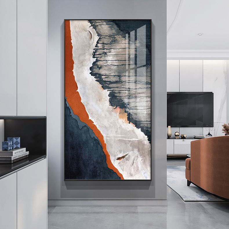 轻奢抽象玄关装饰画现代简约入户走廊挂画竖版壁画艺术油画落地画图