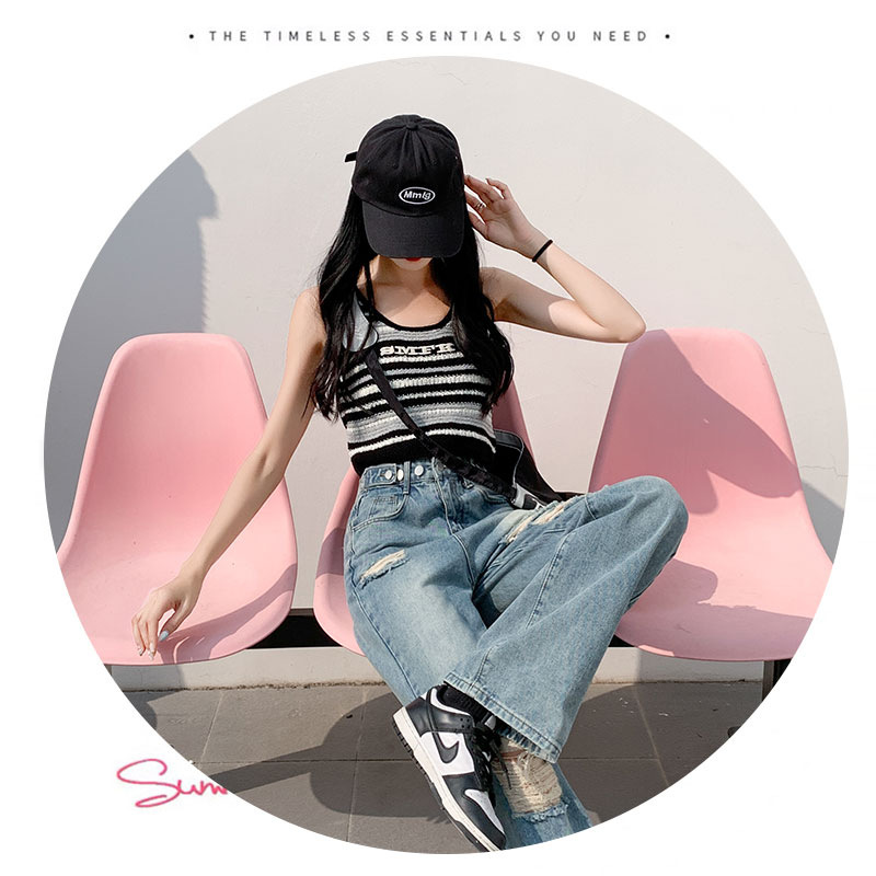 Wide-Leg Broken Pants Women Jeans Summer New High-Waisted Straight Leg Loose Slim Design Sense Small Nine-Point Pants Application Scenario