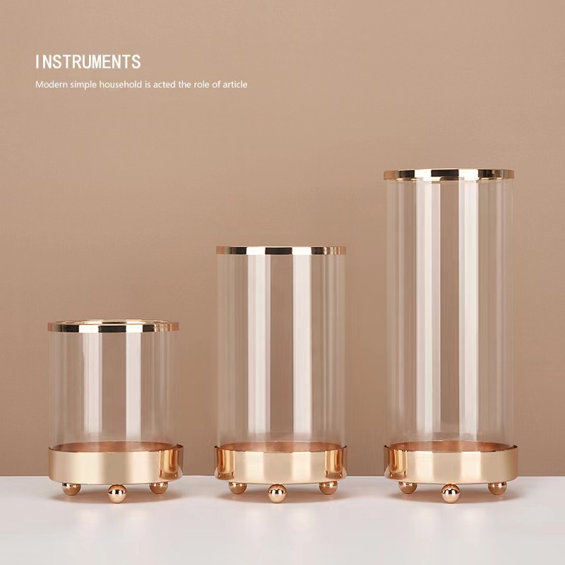 Light Luxury Style Transparent Glass Candlestick Vase Living Room Table Decoration Ornaments Candlestick Vase Dual-Purpose Rote Ornaments Specification drawing