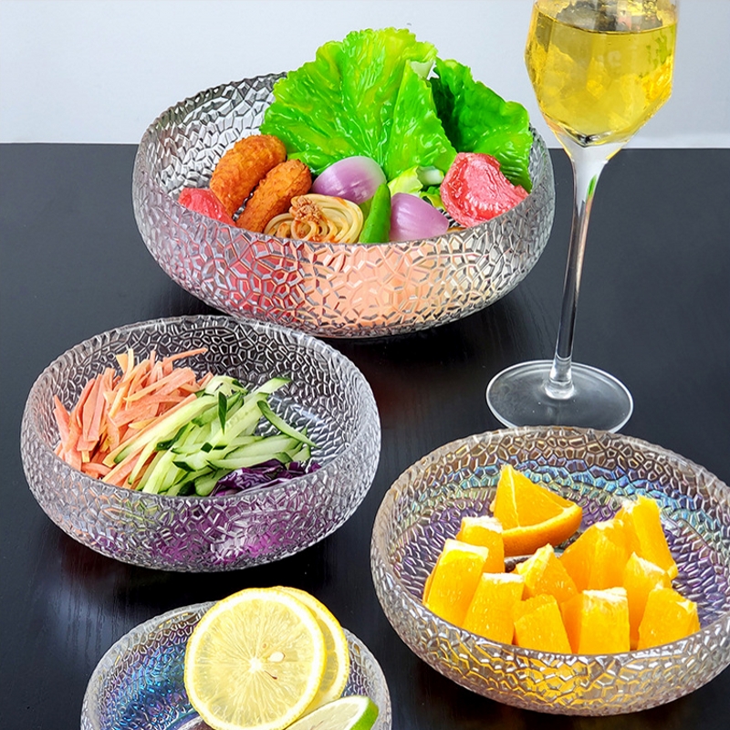 Japanese Hammer Pattern Gold Rim Glass Bowl Salad Bowl Set Home Fruit Plate Creative Nordic Style Tableware Dessert Bowl