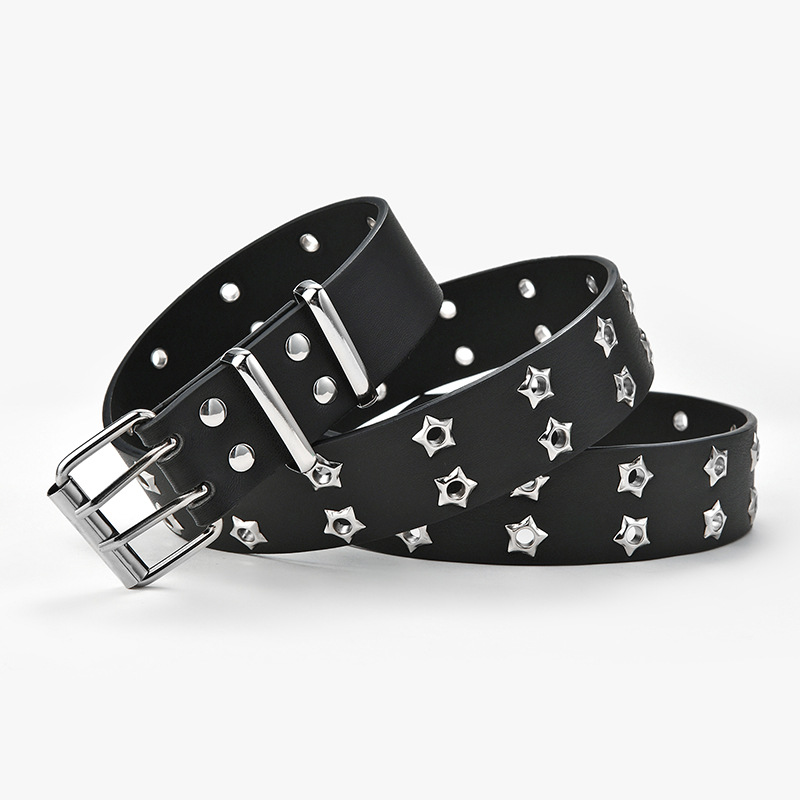 Strictly Selected Korean Version Of Hollowed Out Punk Casual Belt Ladies Fashion Star Air Eye Decorated Double Row Belt Women Application Scenario