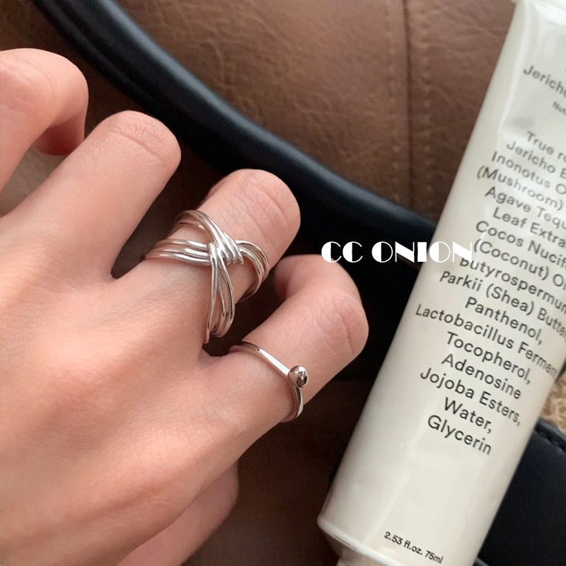 925 Sterling Silver Niche Simple Cross Line Ring Female European And American Fashion Ins Open Ring Adjustable