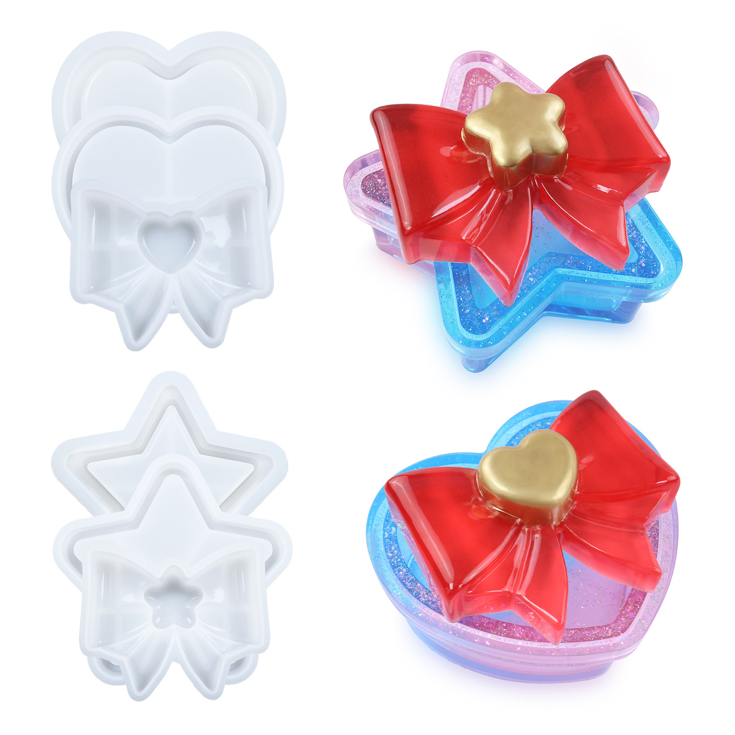 diy crystal resin epoxy resin five-pointed star bow, heart-shaped bow, storage box, jewelry box, mirror silicon Item Picture