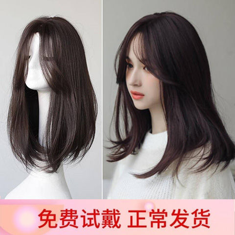 网红假发女中分长直发内扣波波梨花头修圆脸气质齐肩短直发锁骨发