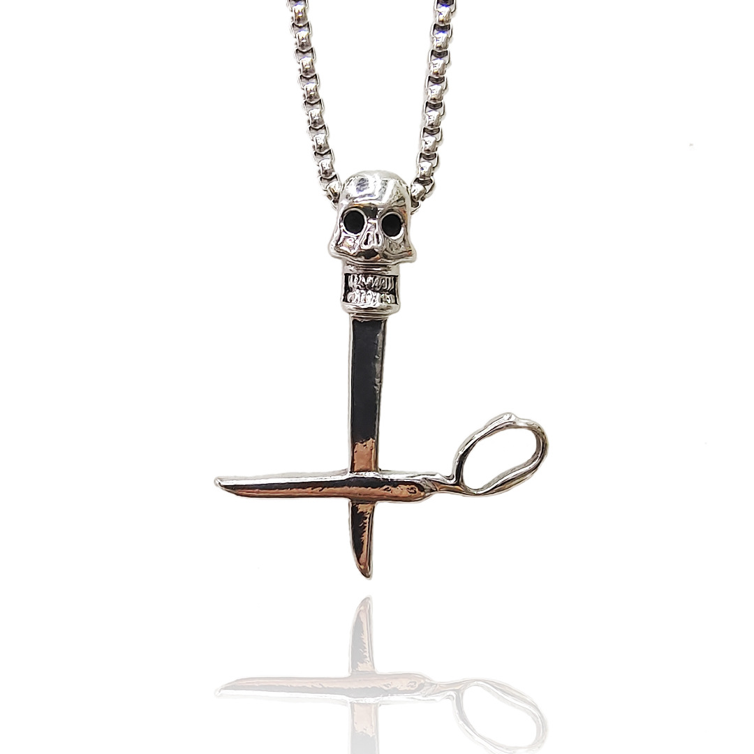 Net Red Men's Necklace European And American Military Brand Necklace Sweater Chain Alloy Razor Pendant Stainless Steel Necklace Batch details Picture