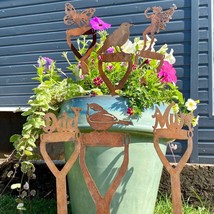 独立站新款生锈的铁锹 罗宾蝴蝶金属花园装饰 庭院地插室外装饰