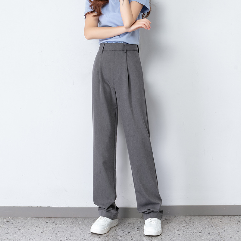 Spring and summer high-waisted women's elastic black tui tui pants, women's slimming OL straight pants, women's grey pants, women's suit long pants details Picture
