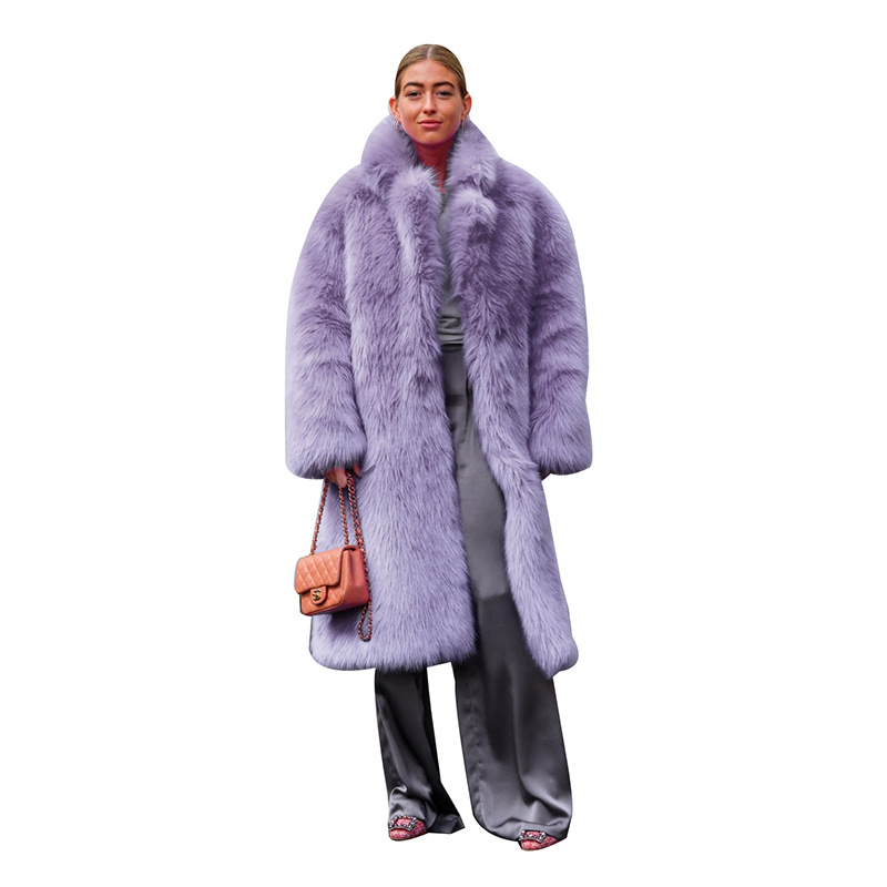 Estilo europeo toka largo abrigo de pelo calle hipster otoño invierno espesar piel de imitación solapa abrigo de pelo mujeres al por mayor elegante Item Picture