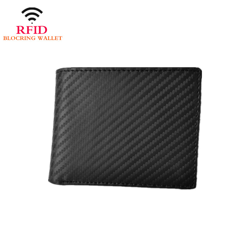 Amazon Men's wallet, men's short three-fold carbon fiber mat pattern RFID anti-theft money wallet, fashionable US dollar wallet Item Picture