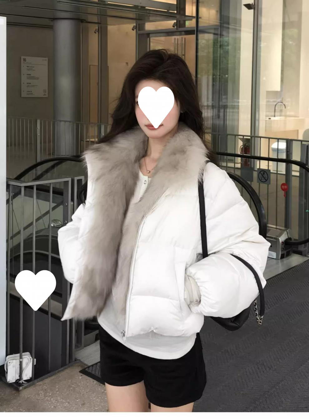 现货冬季新款短款羽绒服女毛毛领宽松加厚小个子韩版皮面包服外套详情7