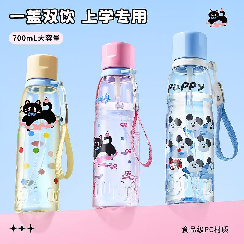 Summer water cup, large-capacity straw cup, high-temperature resistant for boys and girls, portable for sports, children and students, plastic cup for travel