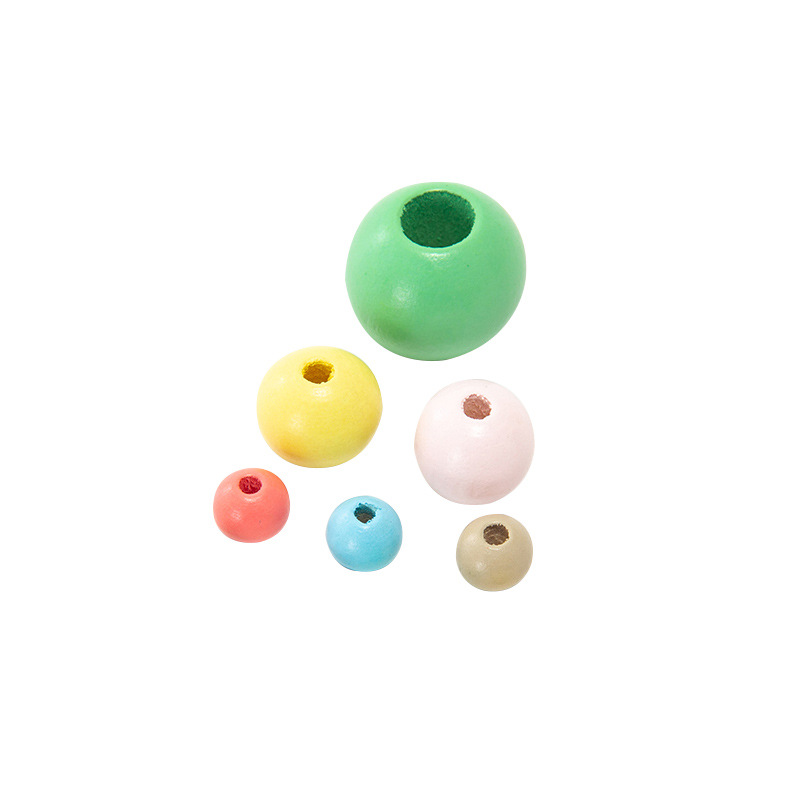 Factory direct supply of diy colored wooden beads, loose beads in stock, wholesale of children's bead materials, large-hole small wooden beads, candy colors Item Picture