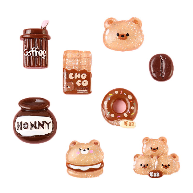 Resin Accessories Coffee Color Bear Children Fun Cartoon Diy Accessories Cream Glue Phone Case Shoe Buckle Patch Hair Clip Material Item Picture