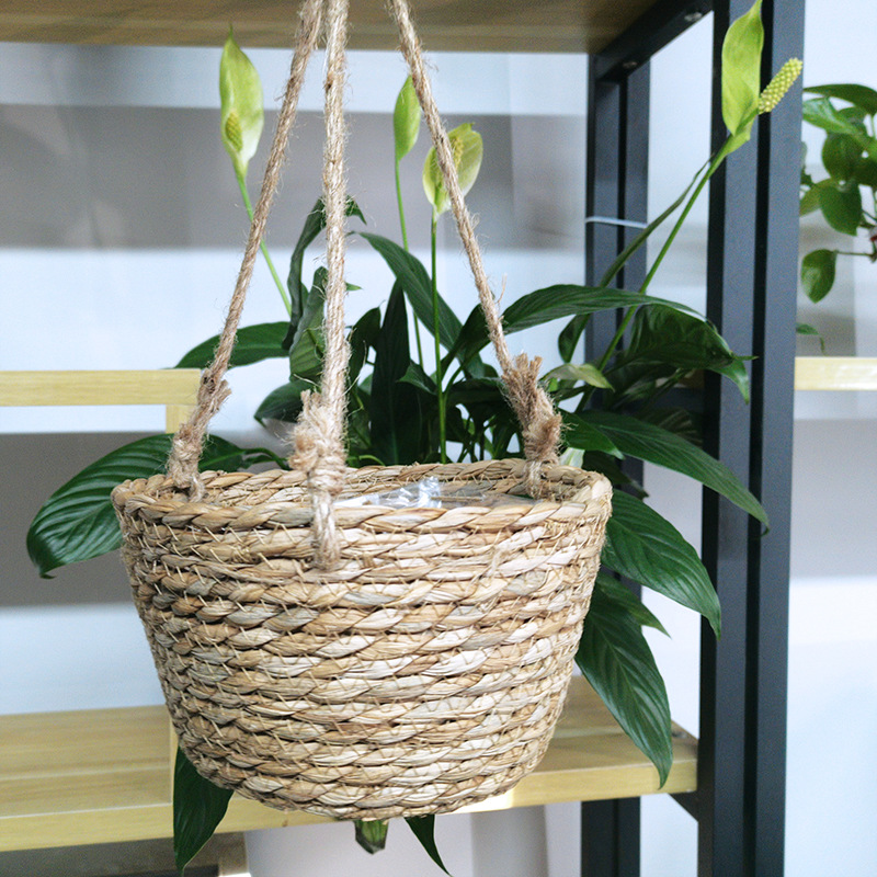 Popular Straw Flower Pot Woven Hanging Orchid Woven Hanging Basket Hand-Hung Flower Pot Woven Flower Pot Set Home Decoration Pot Basket Specification drawing