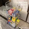 Acrylic plate trolley, storage rack, transparent snack rack, bedroom, floor-standing movable bookshelf, cosmetics storage details Picture