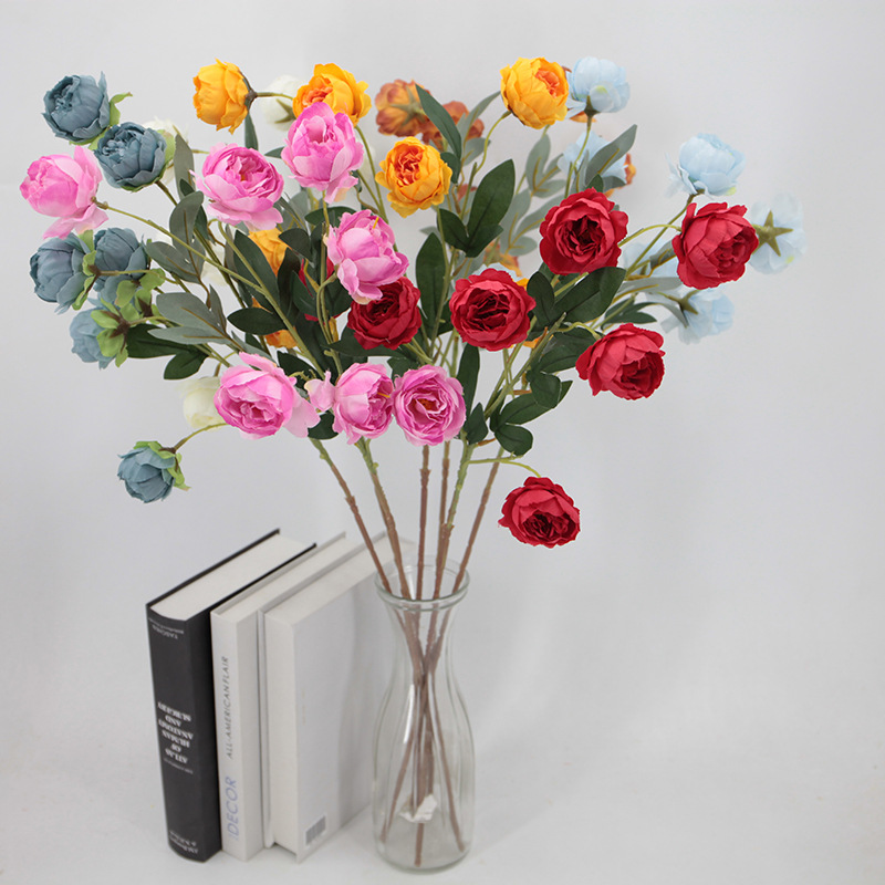 厂家批发婚庆仿真花7头玲珑牡丹婚礼堂拱门路引拍摄道具假花装饰