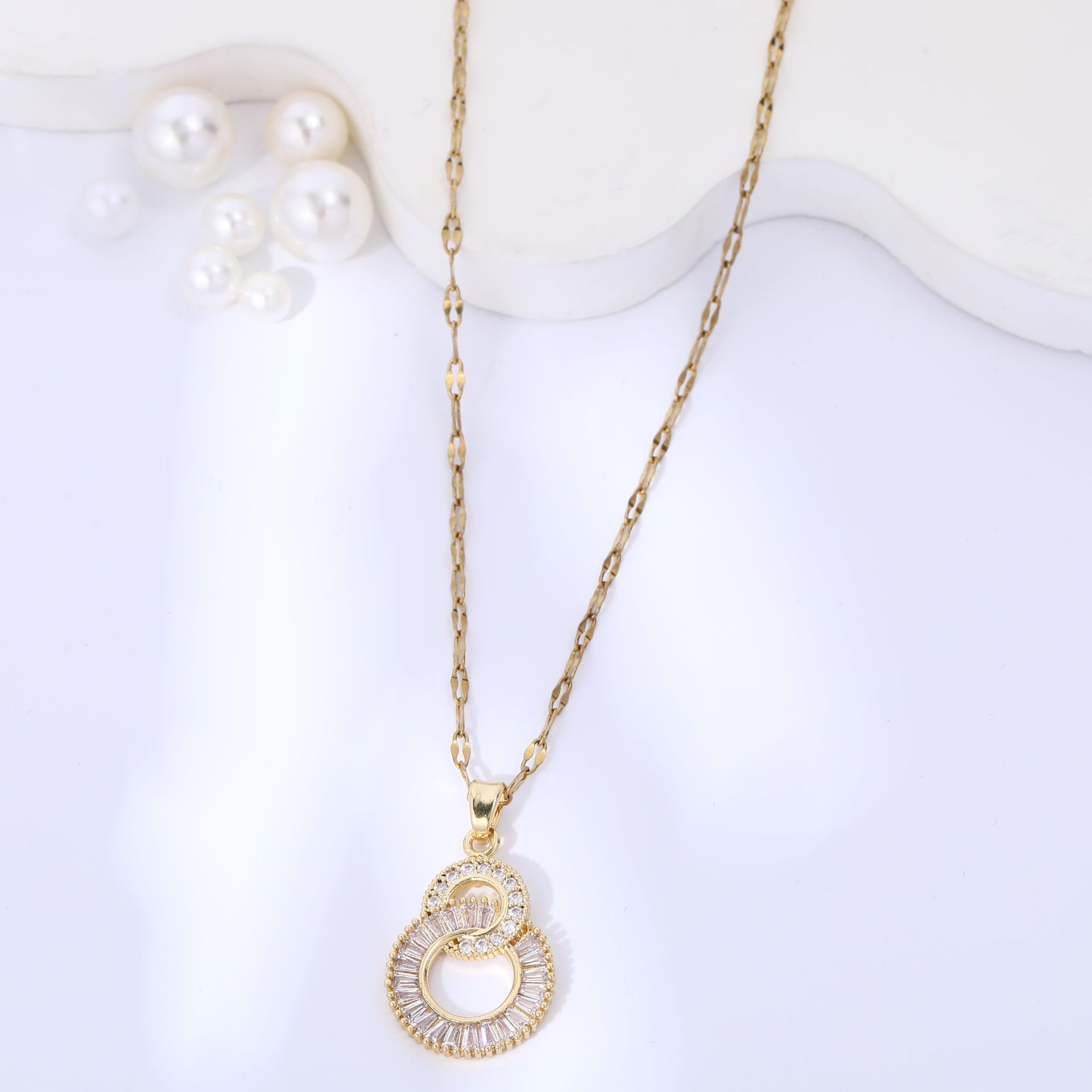 新款热卖金色双圈钛钢项链女微镶锆石气质锁骨链高级感不掉色饰品