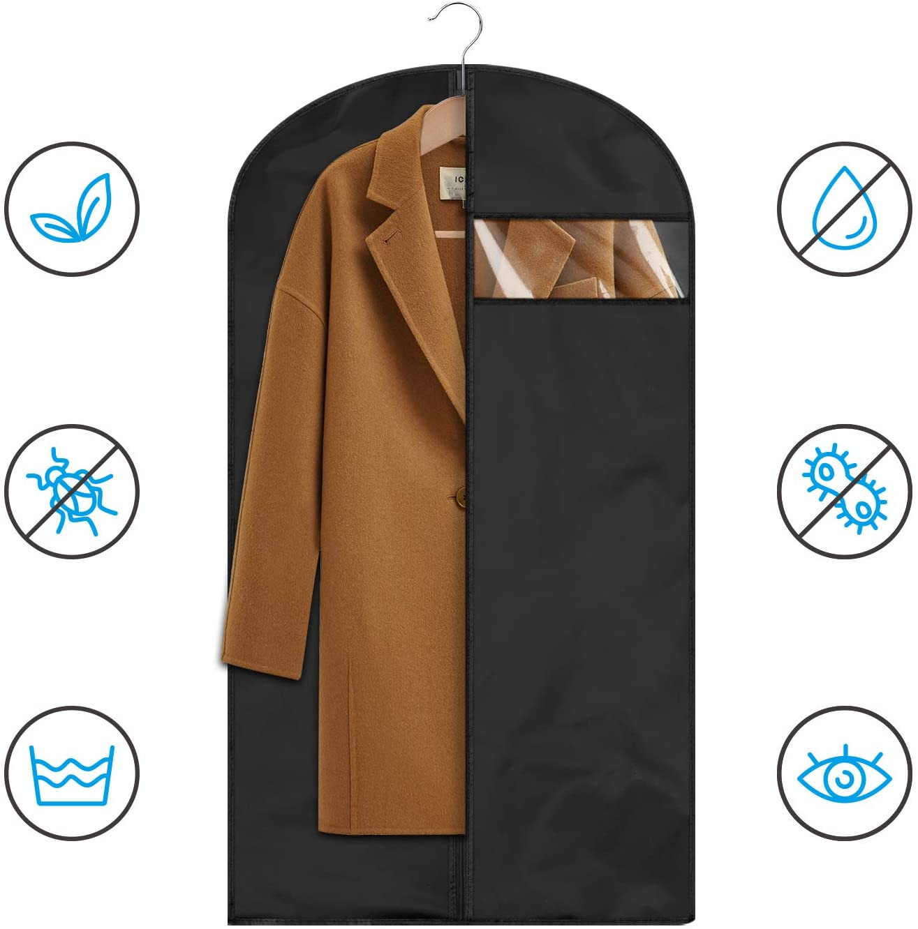 Clothing Dust Cover Hanging Bag Dust Bag Hanging Transparent Suit Cover Fully Enclosed Home Wardrobe Coat Pocket Specification drawing