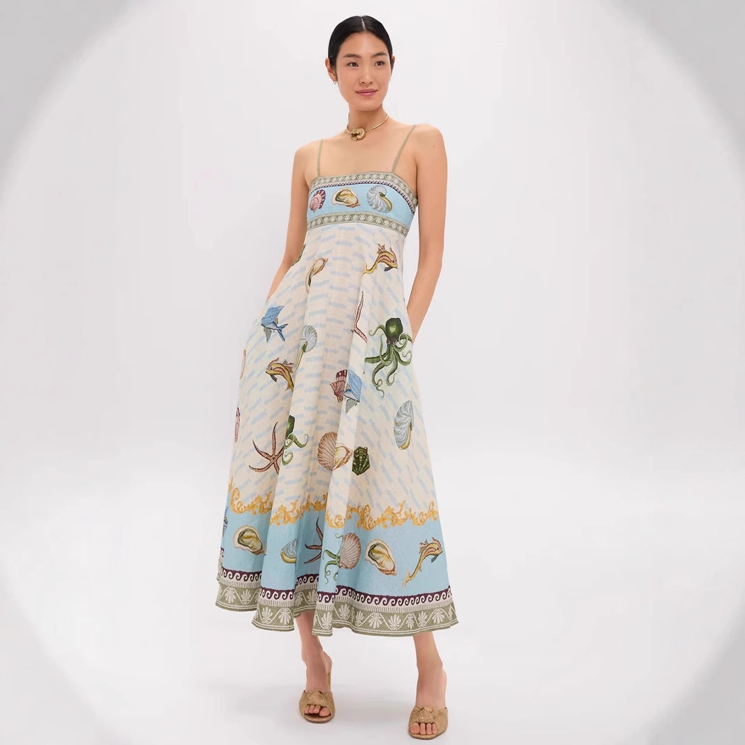 The new high-waisted cotton and linen printed halter top for casual and fashionable women's wear on AliExpress Cross-border Amazon in 2026 is now available Specification drawing
