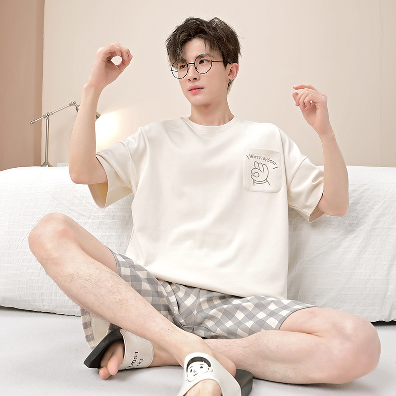 Pijamas hombre verano algodón shorts manga corta adolescente 2025 nuevo hombre ropa de hogar 100% algodón suéter de verano