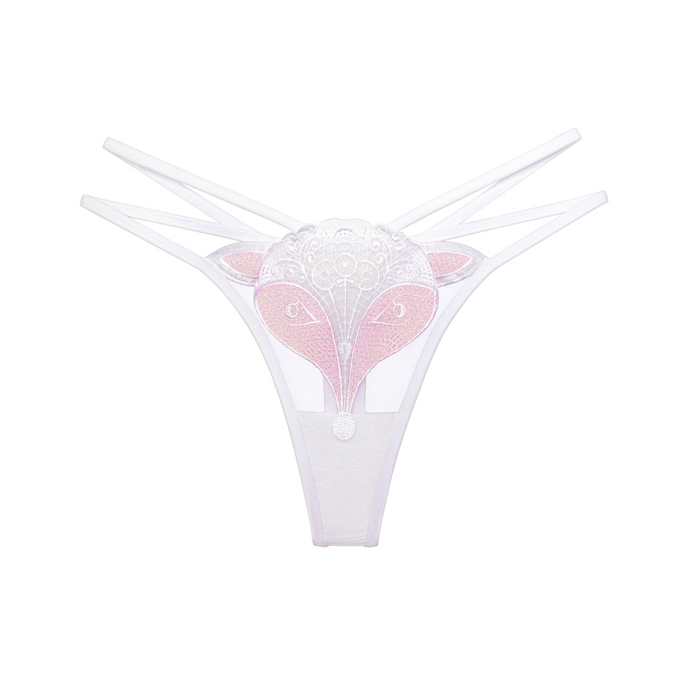 Sexy and pure fox girl's charm underwear, low-waisted cut-through sheer mesh double thin straps seductive thin thong Item Picture
