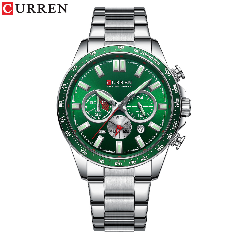 Curren/卡瑞恩8418男士手表 日历表钢带表 六针多功能石英手表