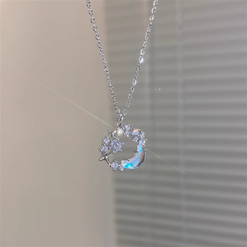 Dream Star Moon Ring Necklace Female 2023 New Light Luxury Small Moon Clavicle Chain To Send Girlfriends Birthday Gift